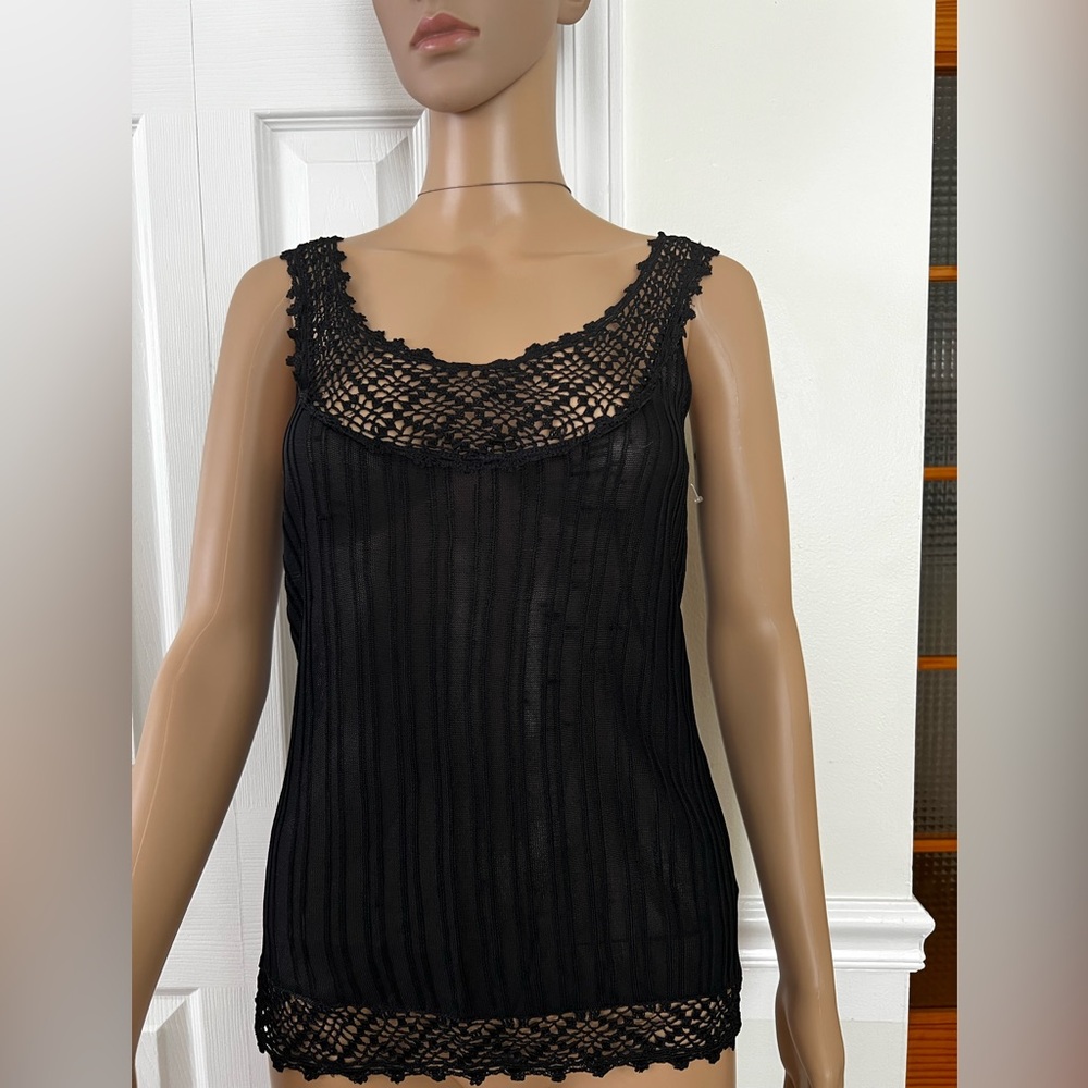Black Lace Trim Tank Top